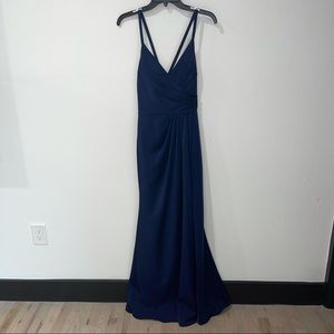 Navy Floor Length Spaghetti Strap Bridesmaid Dress/Gown w Front Side Slit